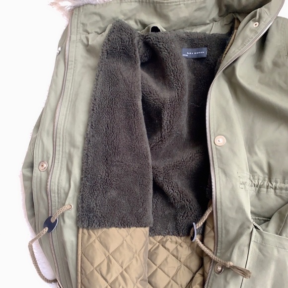 Zara Green Oversized Parka with Faux Fur Coat - Picture 5 of 8
